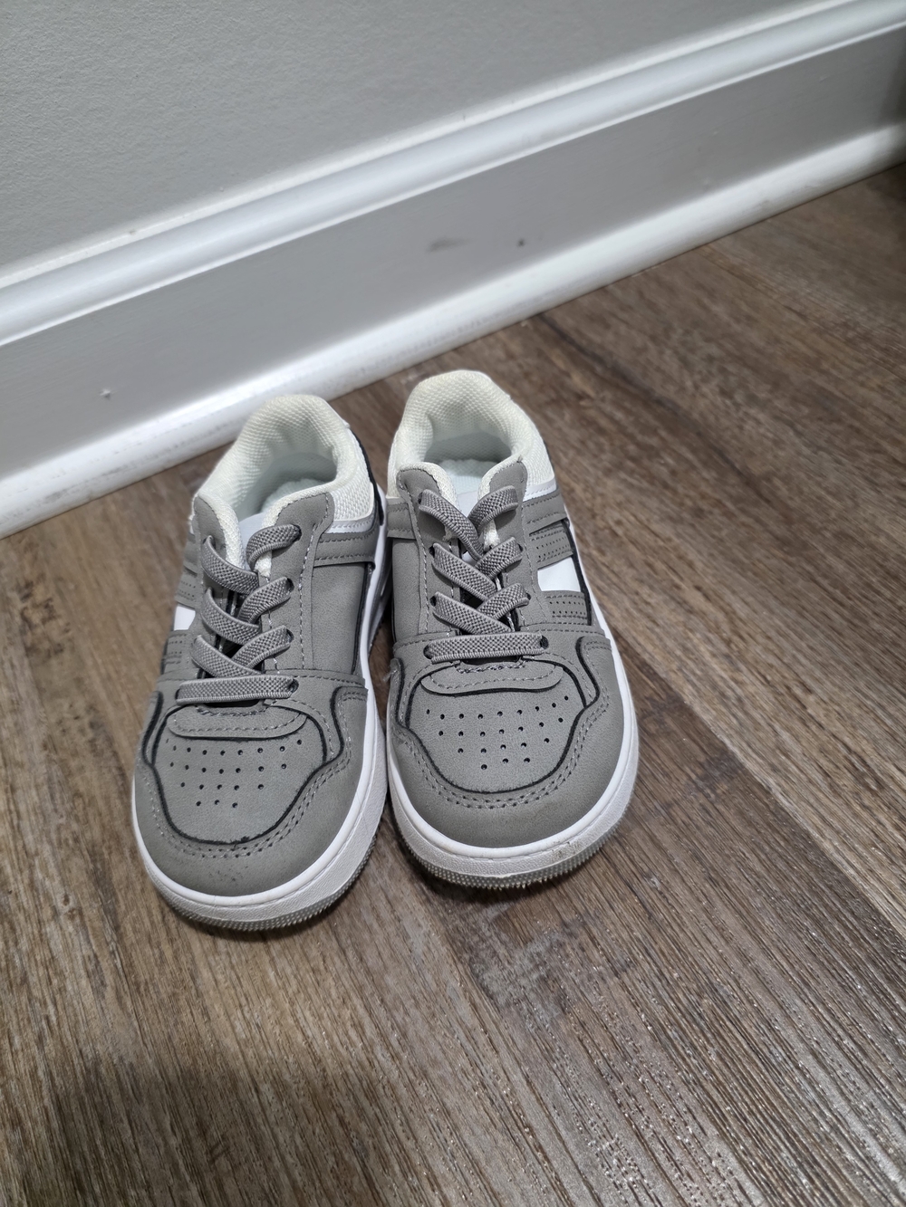 Gray and White Kids Athletic Sneakers